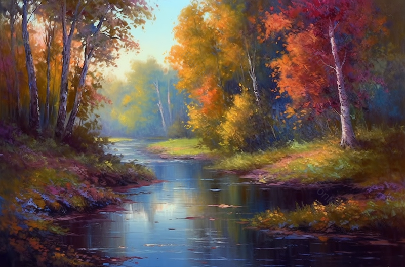 森林中神奇的秋天风景油画背景,高清,摄影图,摄影图片,图片大全,摄影图免费下载